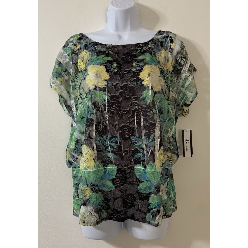 Vintage AB Studio Women’s Size Medium Lace Green Multicolored Top U.S.A.